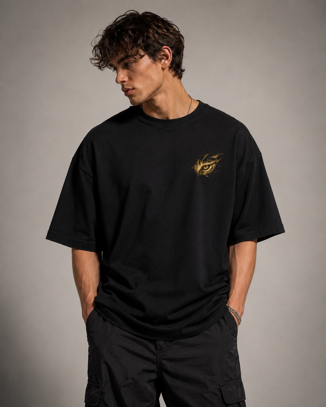 White Tiger Oversized T-Shirt – Brown Gold Edition
