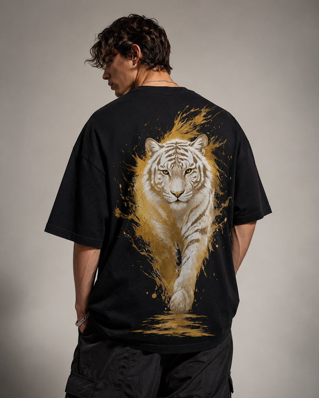 White Tiger Oversized T-Shirt – Brown Gold Edition