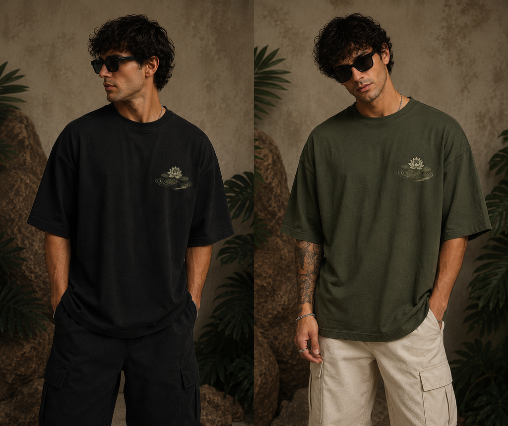 Lotus Crocodile Oversized T-Shirt – Botanical Swamp Graphic Back Print | Premium Streetwear Tee