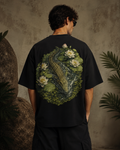 Lotus Crocodile Oversized T-Shirt – Botanical Swamp Graphic Back Print | Premium Streetwear Tee